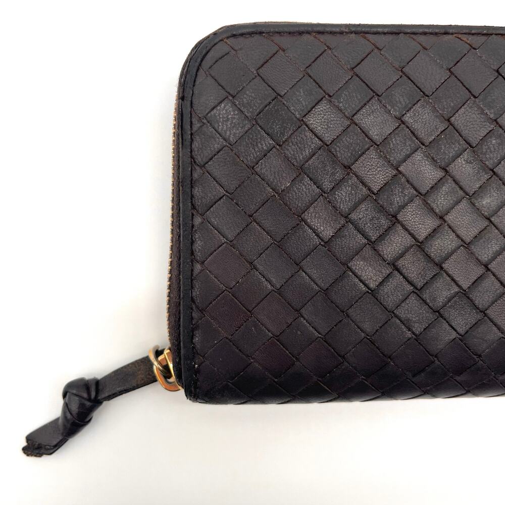 BOTTEGA VENETA Intrecciato Woven Leather wallet brown
